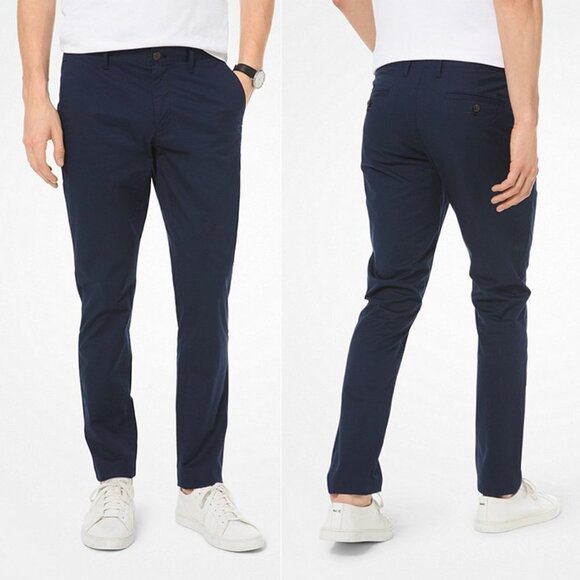 MICHAEL KORS men's Skinny-Fit Stretch-Cotton Chino Pants navy blue size 34 waist - Picture 2 of 9